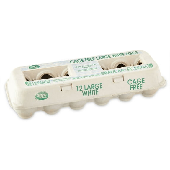 Great Value Cage-Free Grade AA Extra Large White Eggs, 12 Count