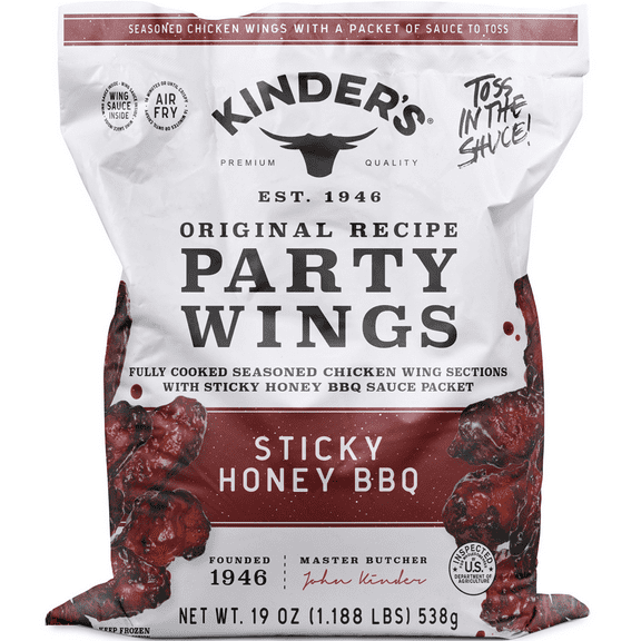 Kinder’s Sticky Honey BBQ Frozen Chicken Wings, 19 oz Bag