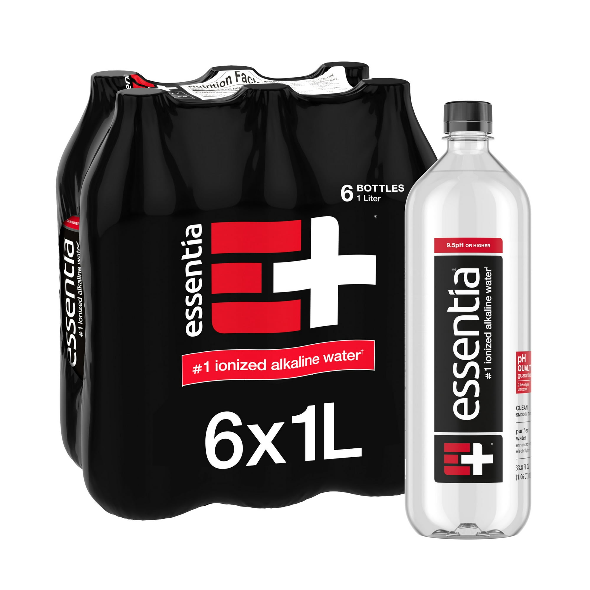 Essentia Bottled Water 1 Liter, Ionized Alkaline Water, 6 Pack