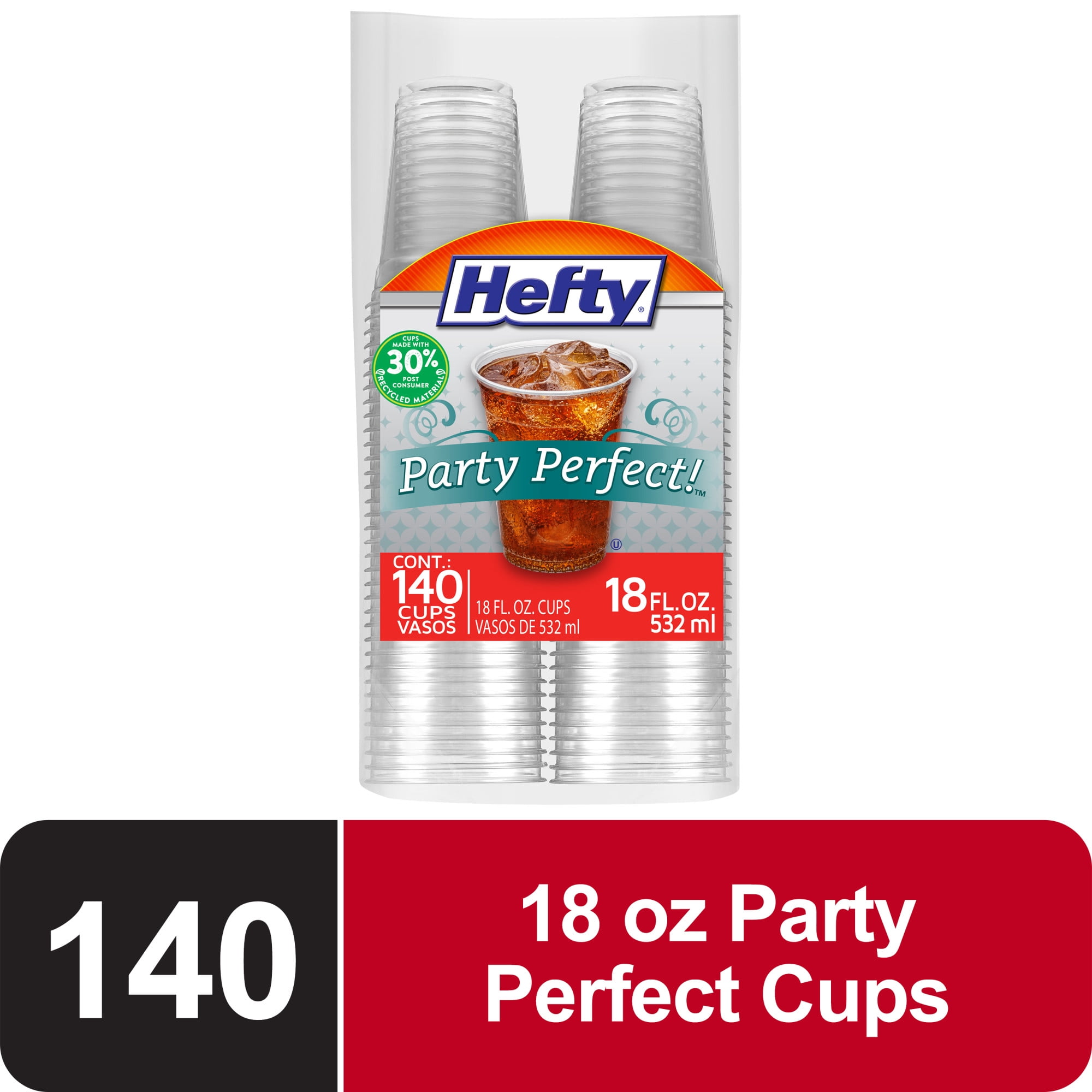 Hefty Party Perfect Clear Plastic Cups, 18 ounce, 140 Count