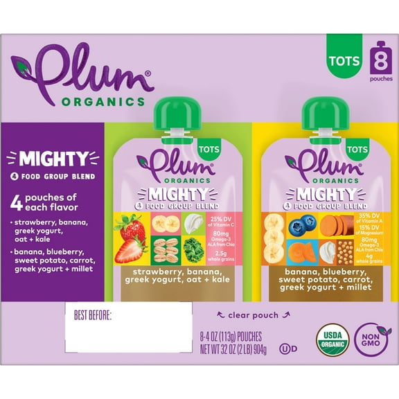 Plum Organics® Stage 2 Fruit & Veggie Blends Organic Baby Food Pear + Mango and Banana + Pumpkin 4oz Pouch-8-Pack