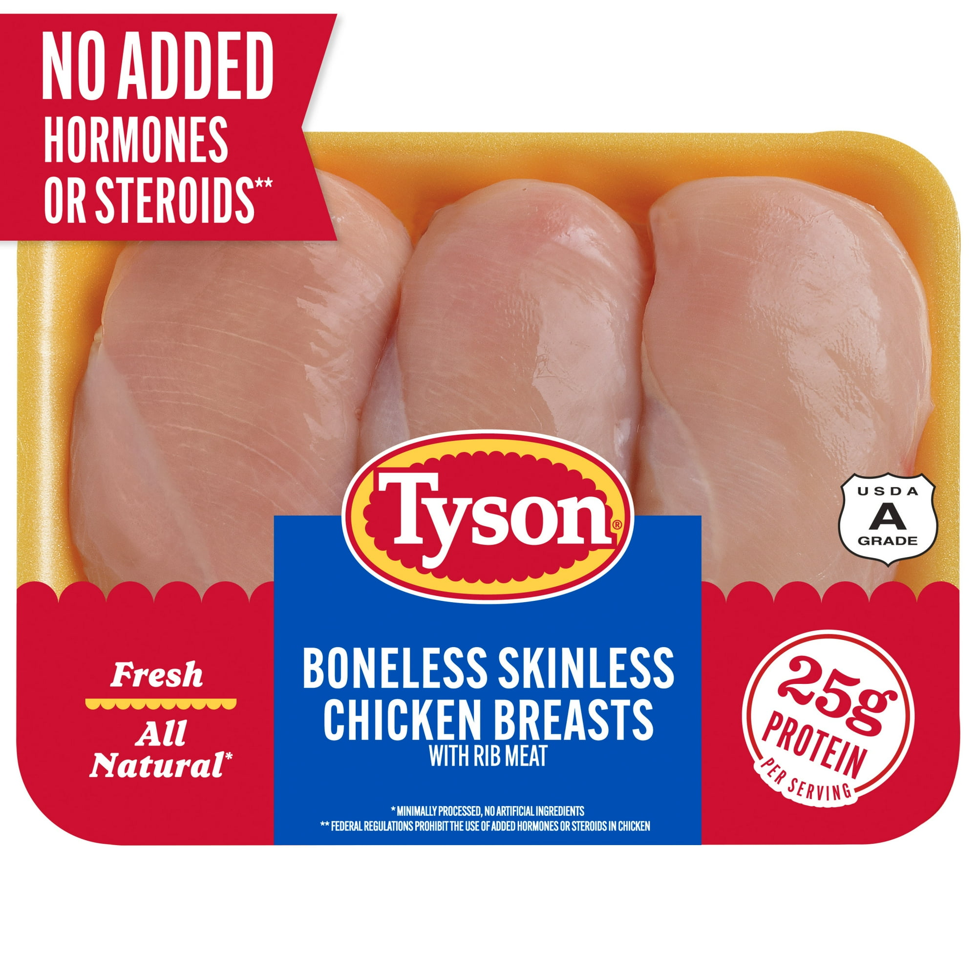 Tyson All Natural, Fresh, Boneless, Skinless Chicken Breasts, 1.75 – 3.0 lb Tray