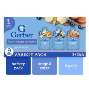 Gerber Toddler Food Snack, Fruit and Veggie Smoothie Puree Variety Pack, 3.5 oz Pouches (9 Pack)​